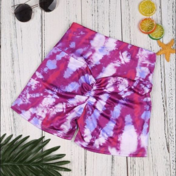 Pink Purple Tie Dye Yoga Shorts - Picture 6 of 8